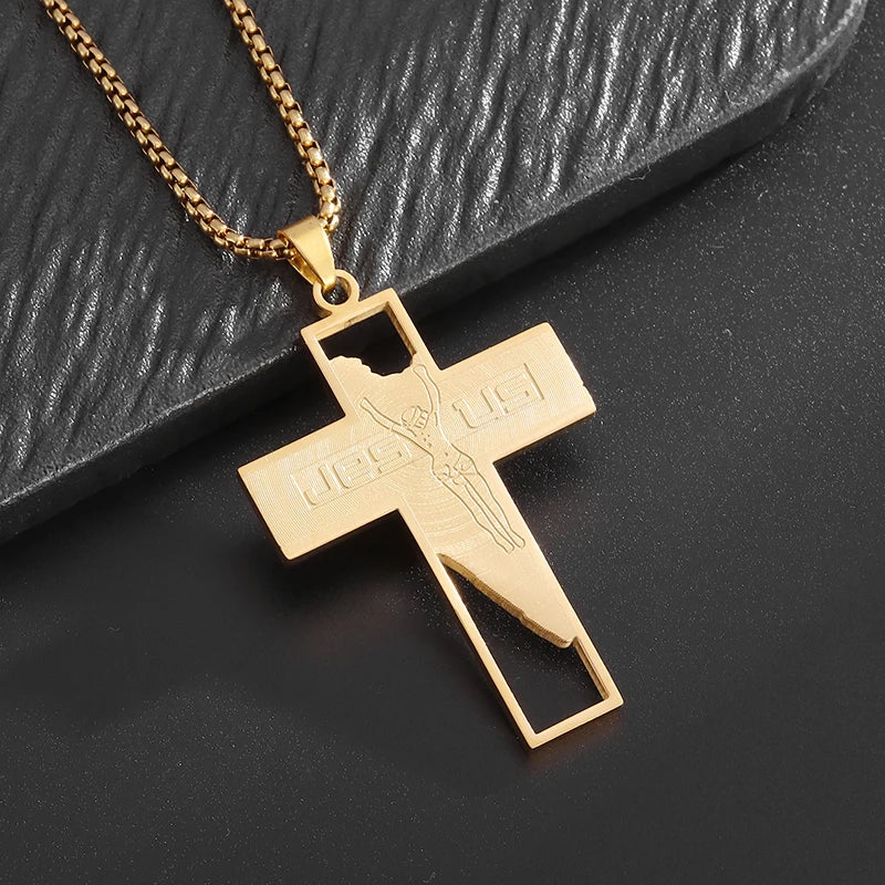 Collier Pendentif Croix Jésus - Acier Inoxydable