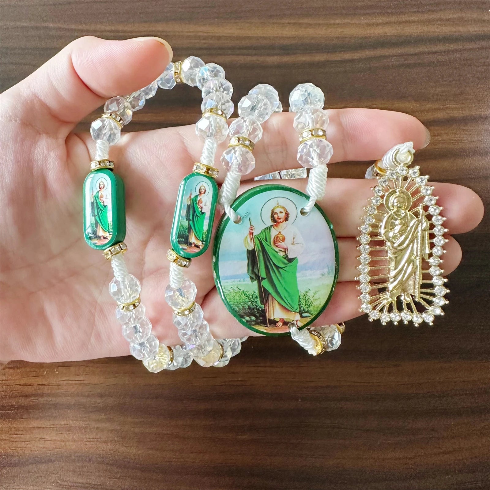 Chapelet vert Mrie et Saint Jude BLANC