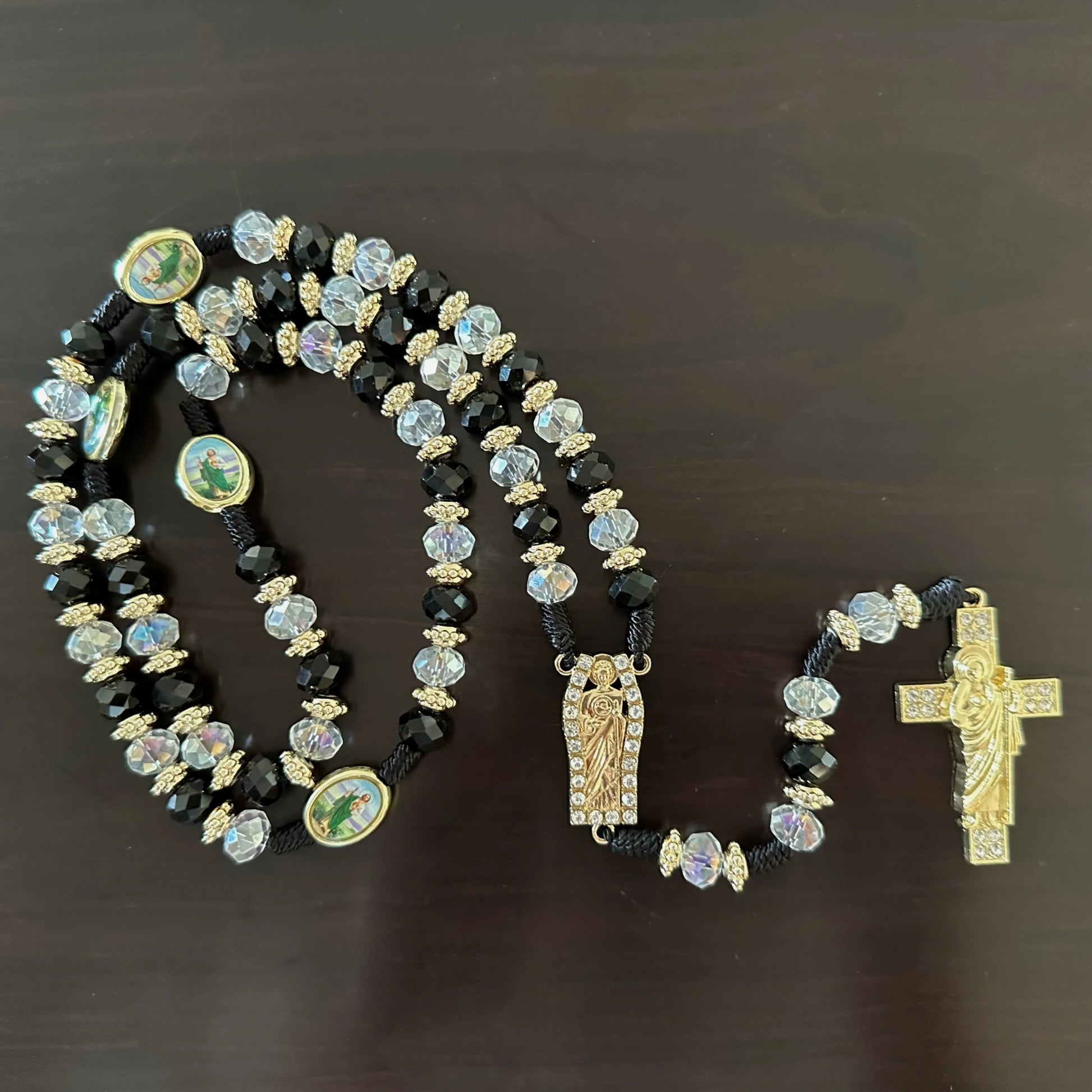 Chapelet vert Mrie et Saint Jude NOIR ET BLANC