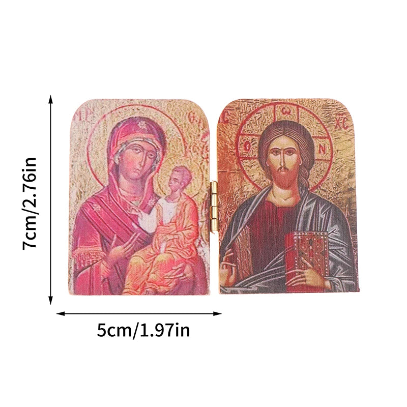 Icône Religieuse "Christ et Vierge Marie" - Plaque en Bois