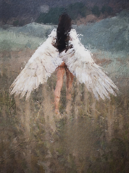 Impression sur toile – Ange nu debout, de dos, face à une fenêtre