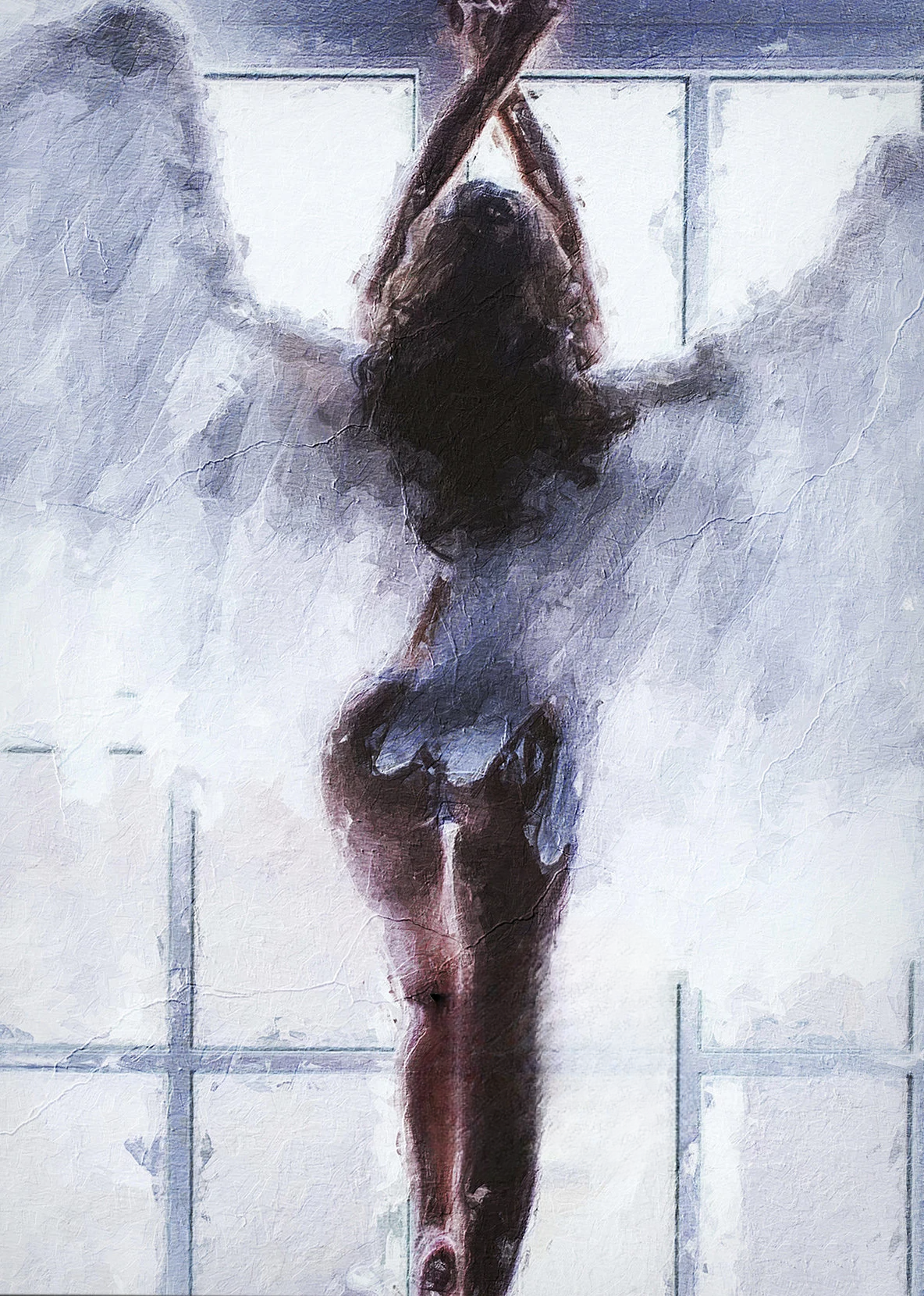 Impression sur toile – Ange nu debout, de dos, face à une fenêtre