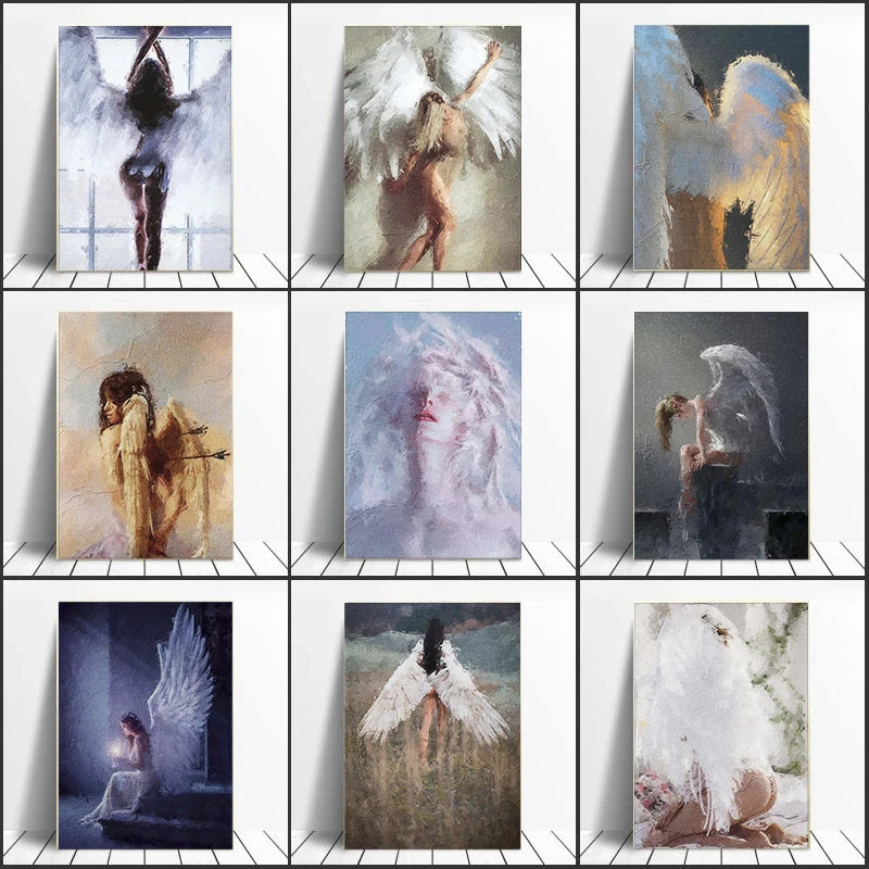 Impression sur toile – Ange épuisé avec ailes blanches