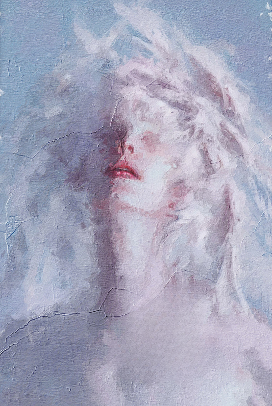 Impression sur toile – Visage d’ange caché par ses plumes