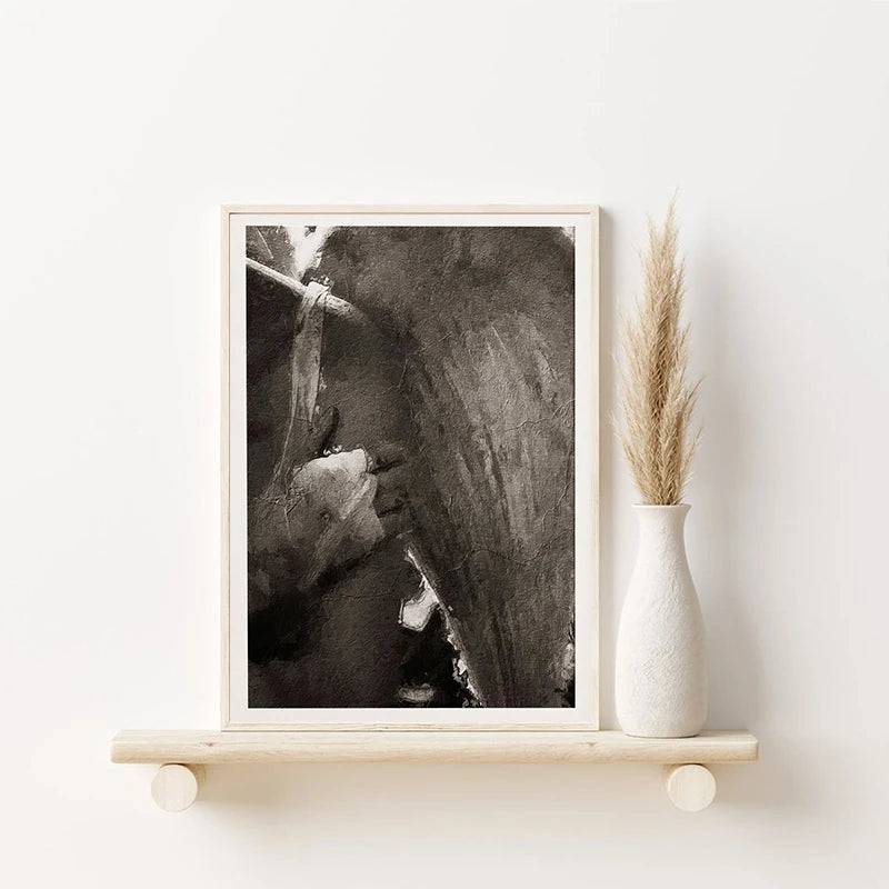 Impression sur toile en noir et blanc – Ange avec main bandée