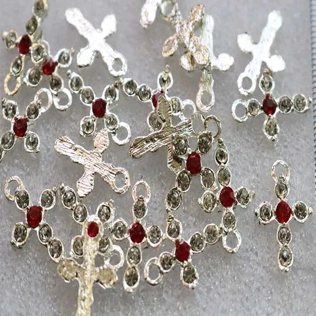 Lot de 100 pendentifs croix en cristal pour collier – Accessoires DIY pour bijoux catholiques ROUGE