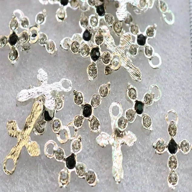 Lot de 100 pendentifs croix en cristal pour collier – Accessoires DIY pour bijoux catholiques NOIR