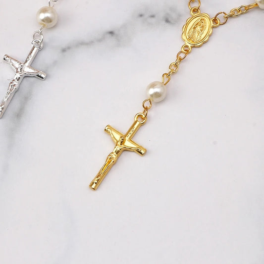  mini chapelet élégant en perles et métal, doré ou argenté