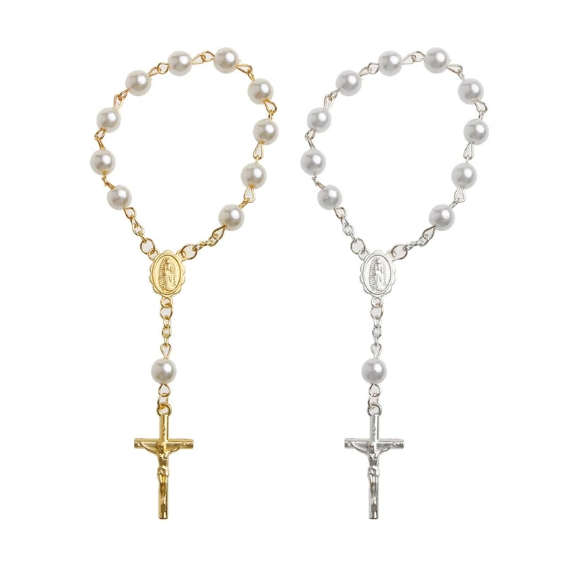 mini chapelet élégant en perles et métal, doré ou argenté