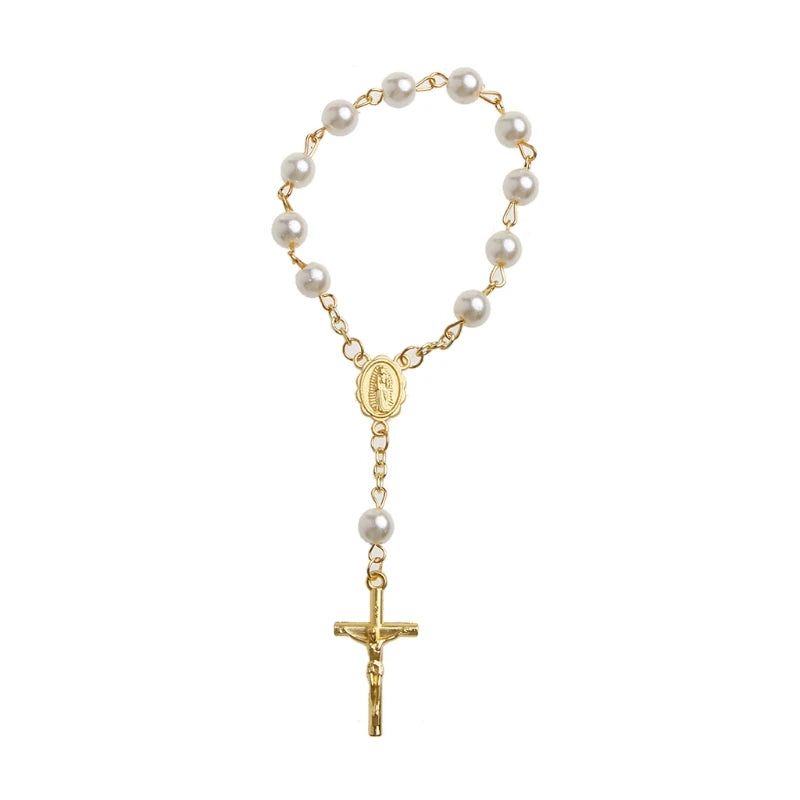 mini chapelet élégant en perles et métal, doré 