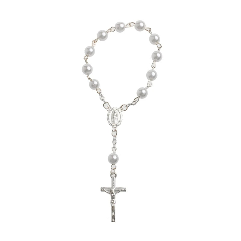 mini chapelet élégant en perles et métal, argenté