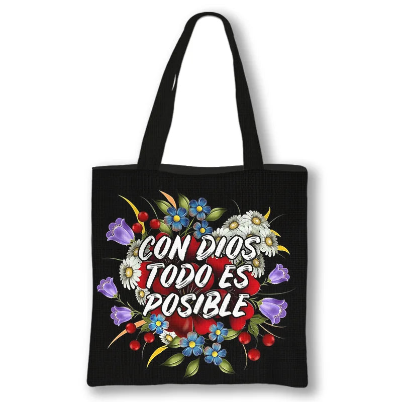 Sac Cabas avec Impression prières en Espagnol - "Dios Está Conmigo"